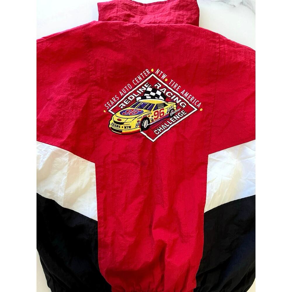 Vintage 90s Redline Racing Windbreaker Jacket SZ Lg Sears Auto Embroidered Logo